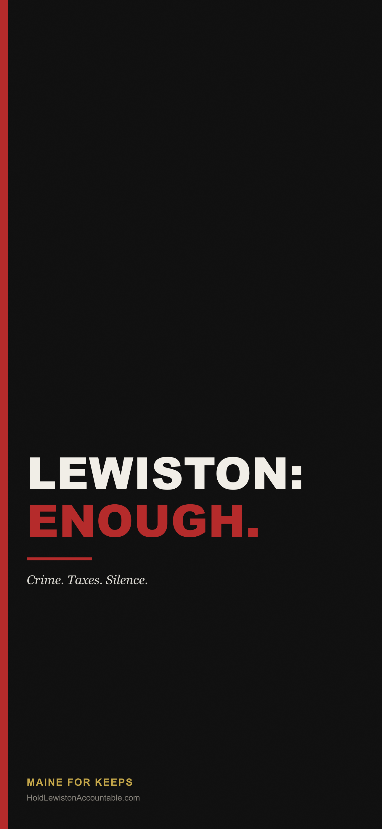 Lock-screen wallpaper design reading "Lewiston: Enough."